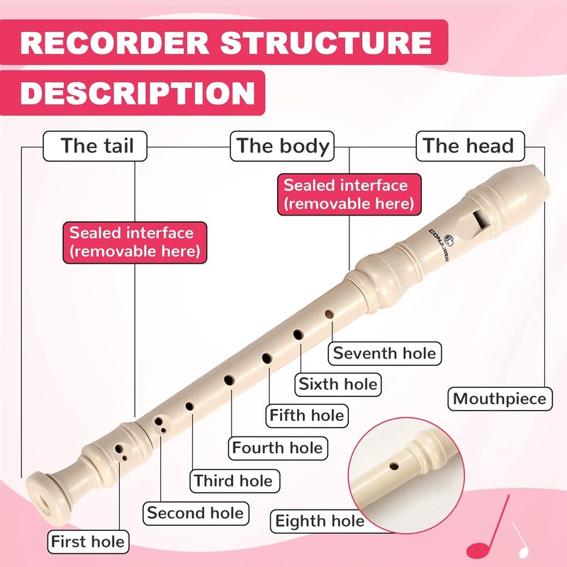 CONJURER 5Pc Soprano Recorder Instrument for Kids Student - German Fingering 8 Hole Flute ABS Descant Recorders for Beginners with Cleaning Rod and Bag for Kids over 3 Years Old - Image 2